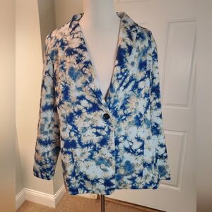 LOGO By Lori Goldstein Tie-Dye Blue Single-Button Ponte Knit Women's Blazer